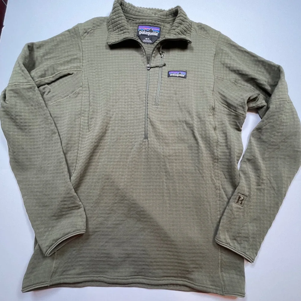 Patagonia Mens R1 Regulator Quarter Zip Fleece Pullover Olive Green Medium